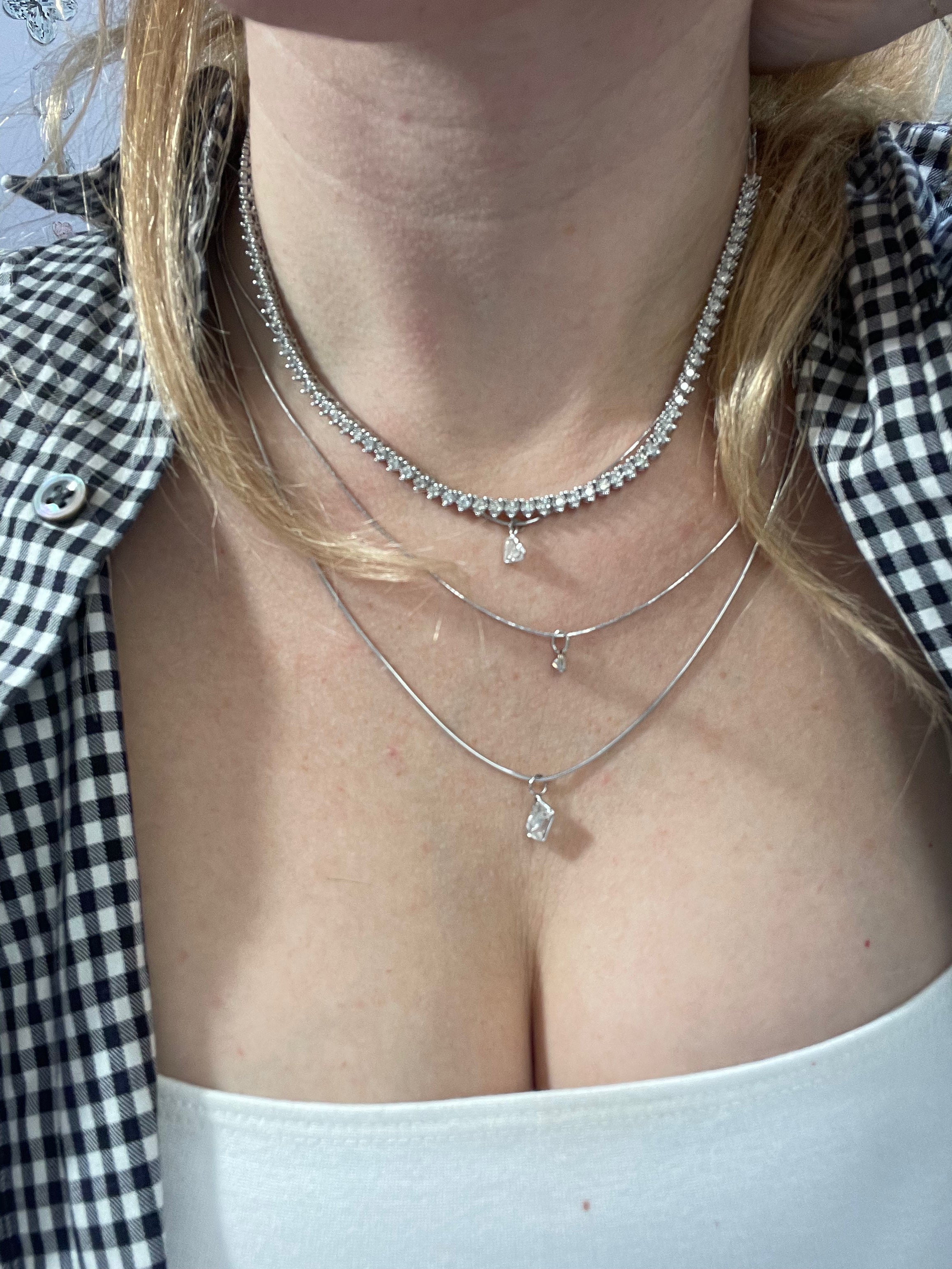 2.55CT Diamond 14K White Gold Adjustable Riviera Necklace Collar Choker