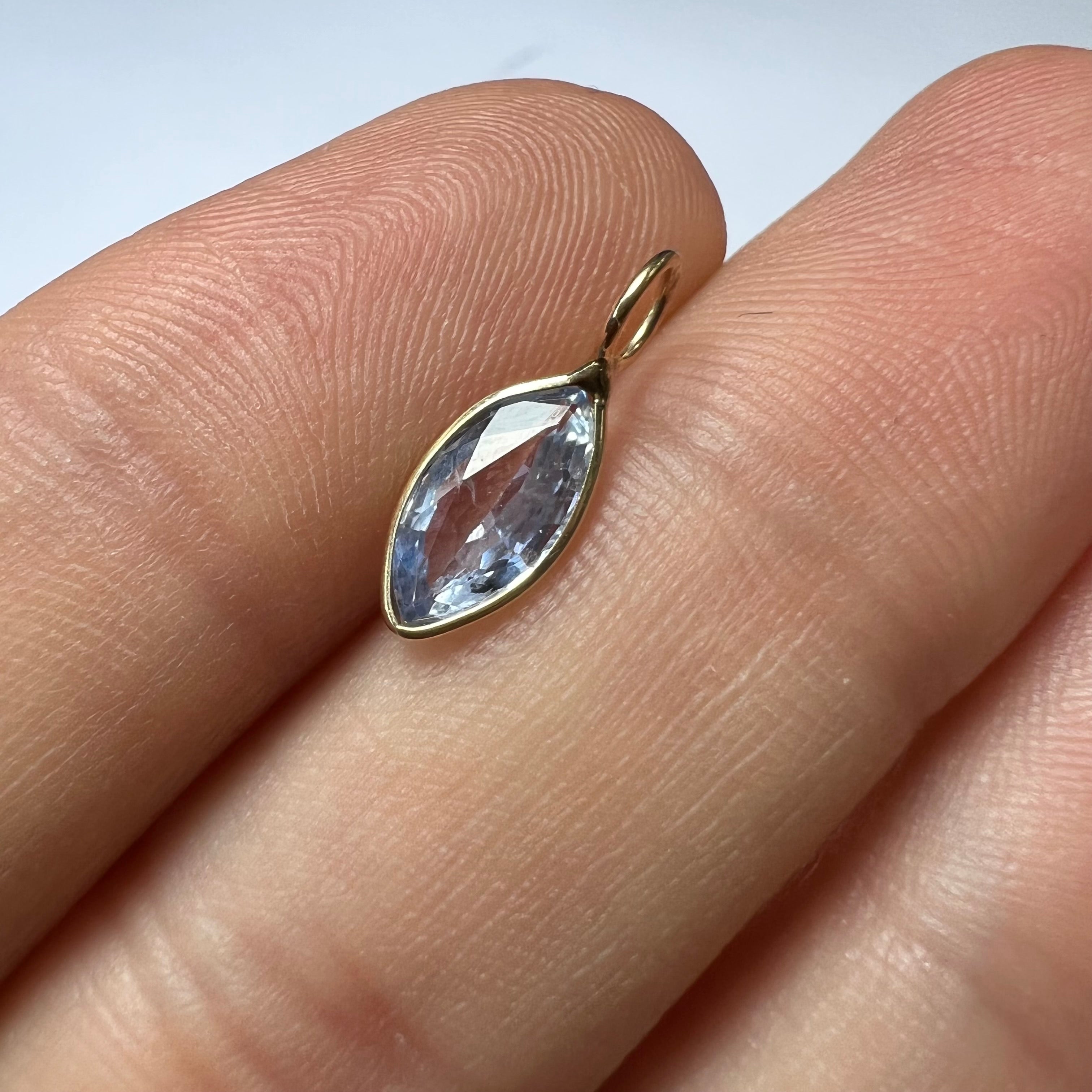 Natural Marquise Sapphire 14K Yellow Gold Pendant Charm 15x5mm