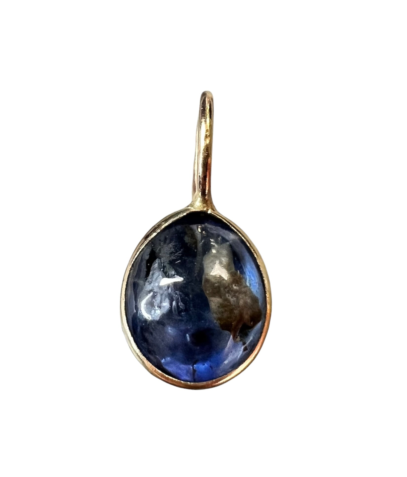 Natural Cabochon Sapphire 14K Yellow Gold Pendant Charm 16x8mm