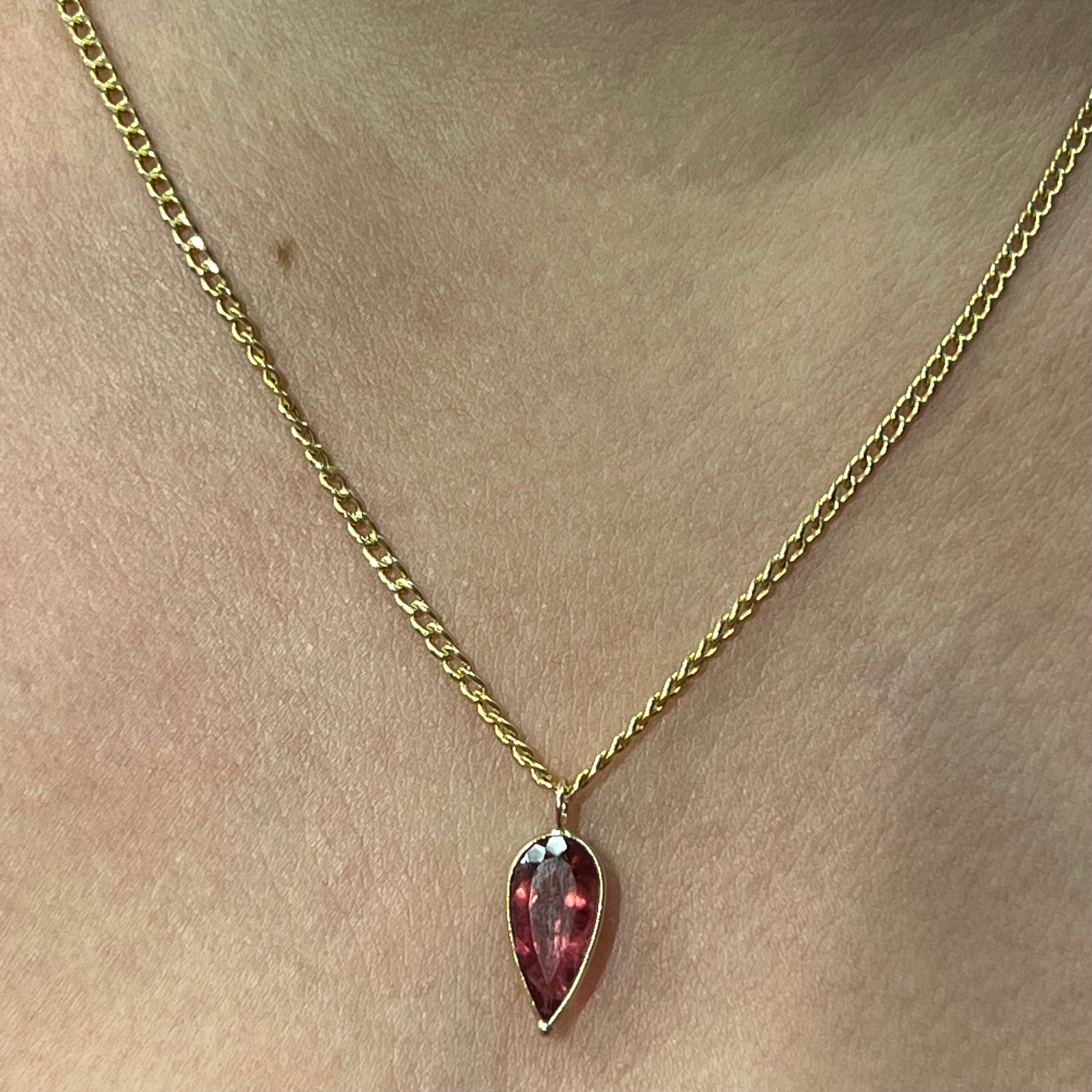 3CT Natural Pink Pear Tourmaline 14K Yellow Gold Pendant Charm 20x8mm