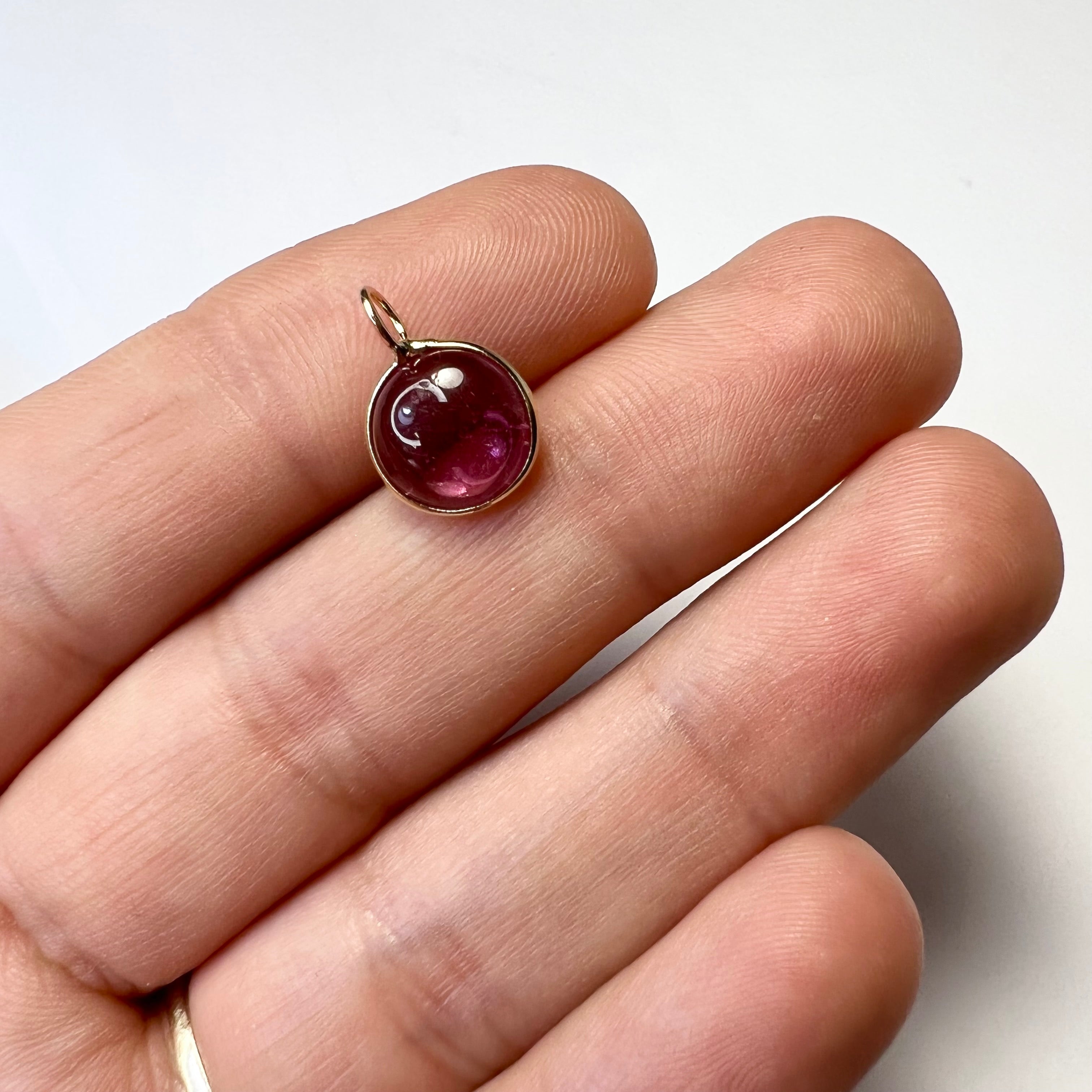 Natural Cabochon Tourmaline 14K Yellow Gold Pendant Charm 14x10mm