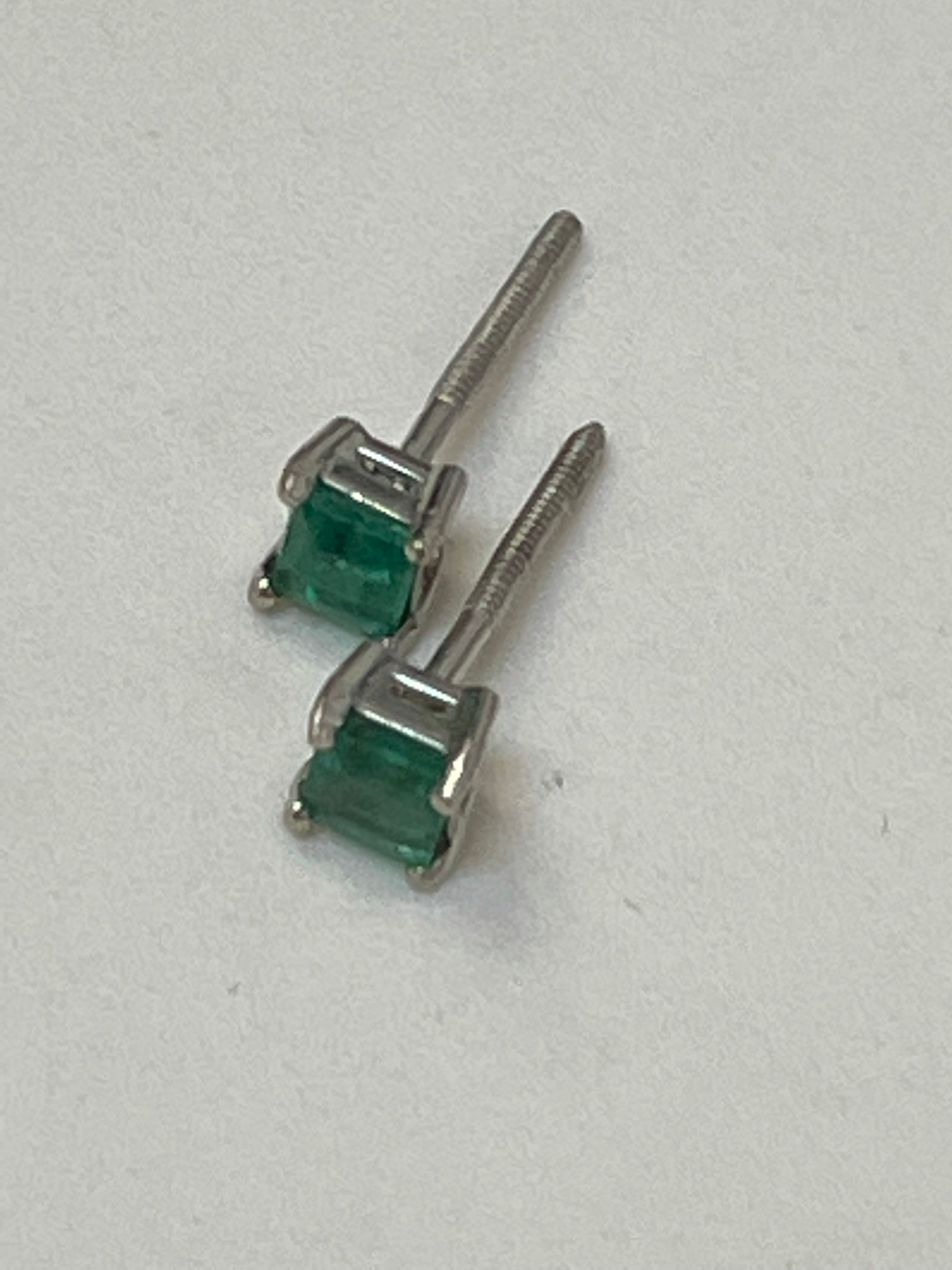 .50CT Colombian Emerald 14K White Gold Stud Earrings