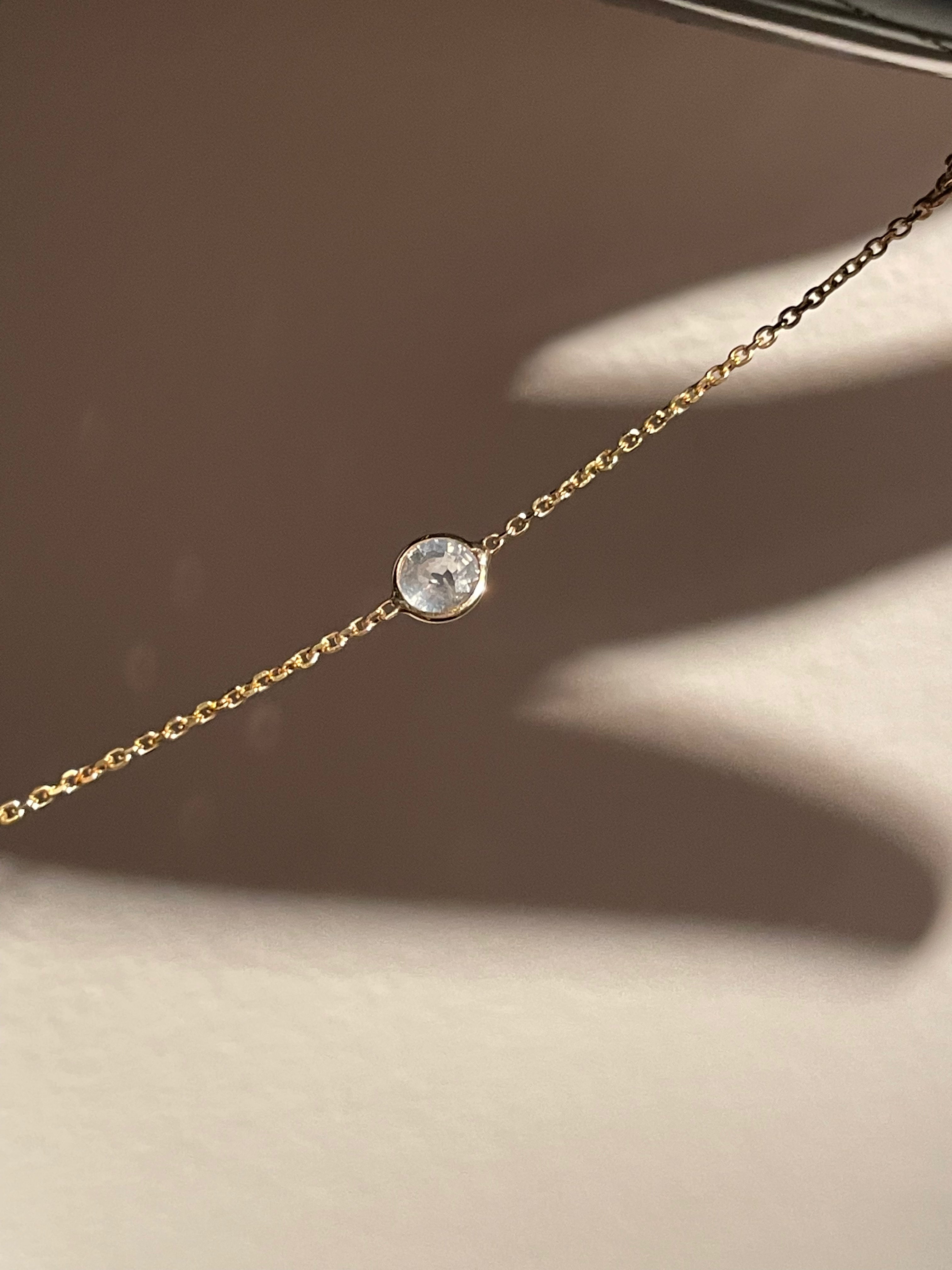 4mm Opalescent Light Blue Sapphire Hand Chain Bracelet Ring