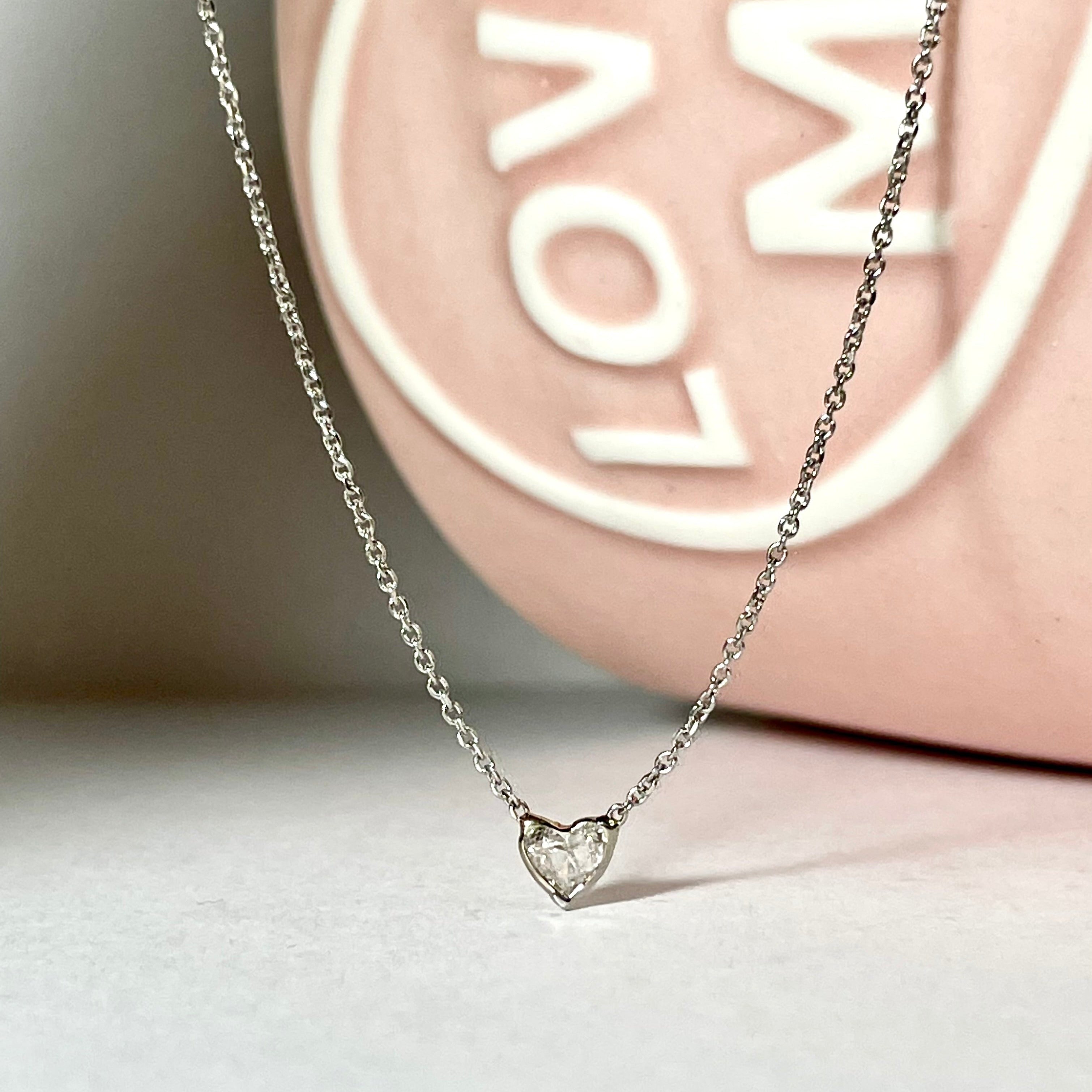 .15CT Diamond Heart Solitaire 16-18" 14K White Gold Necklace