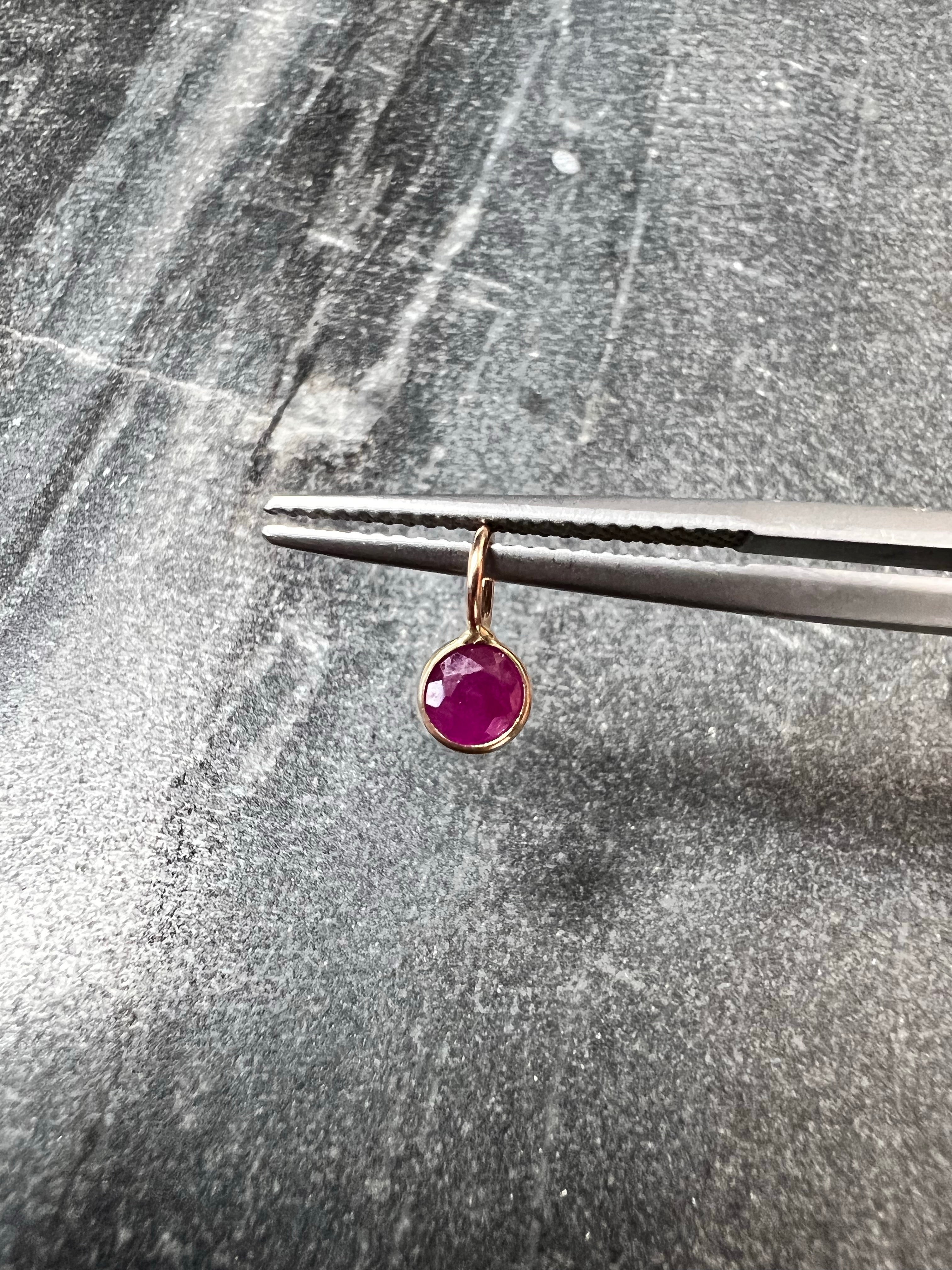 Natural Pink Round Ruby 14K Yellow Gold Pendant Charm 9x4mm