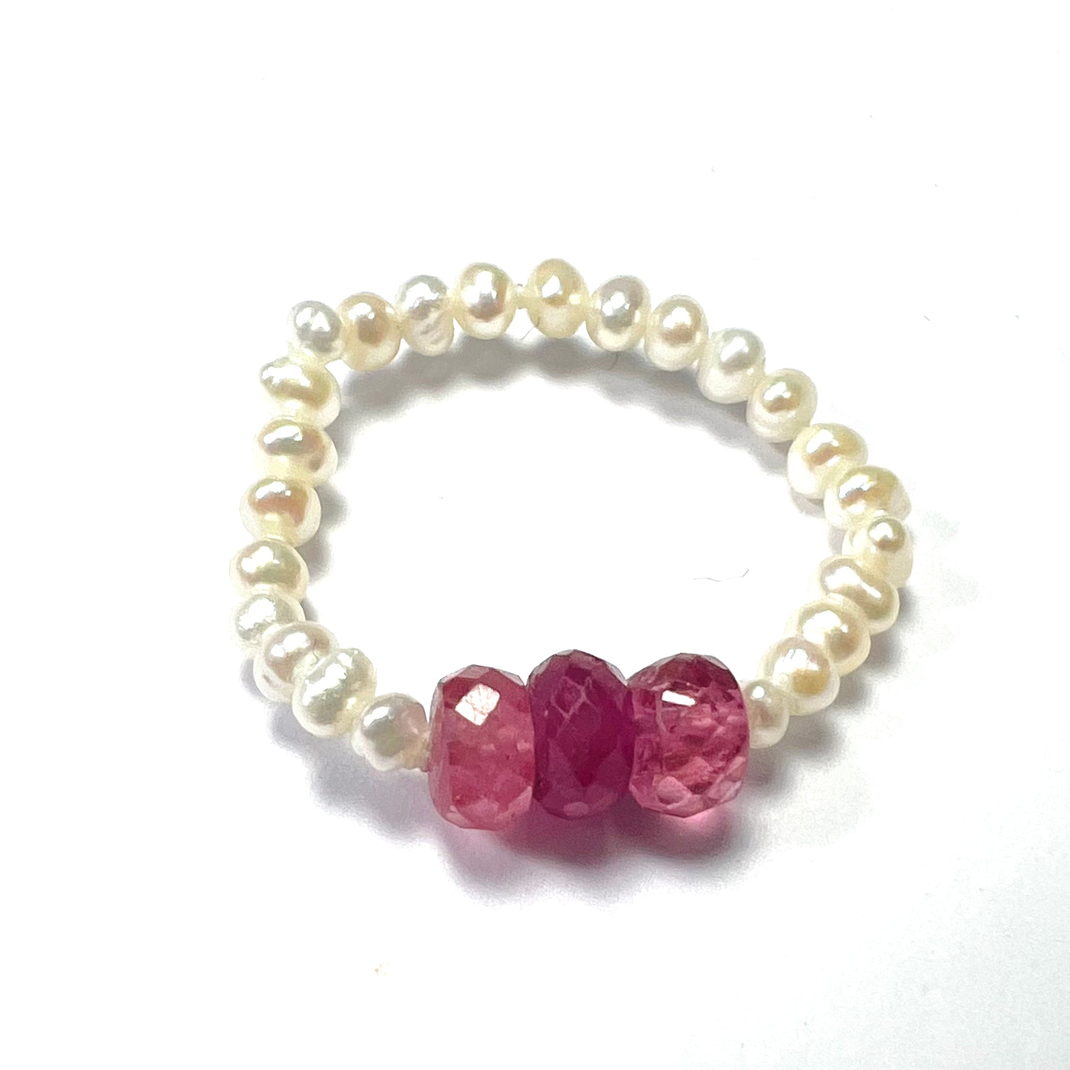 Natural Seed Pearl Eternity Rough Ruby Ring Size 5.5