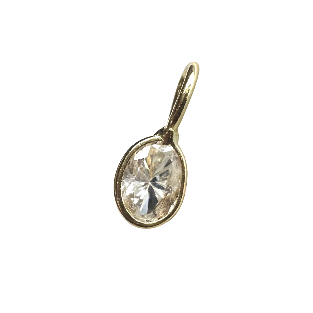 .32ct Oval Diamond Pendant Charm 14K Yellow Gold 9x3.5mm