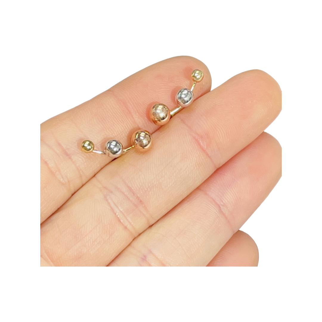 14K Gold Tri Tone Ball Crawler Stud Earrings