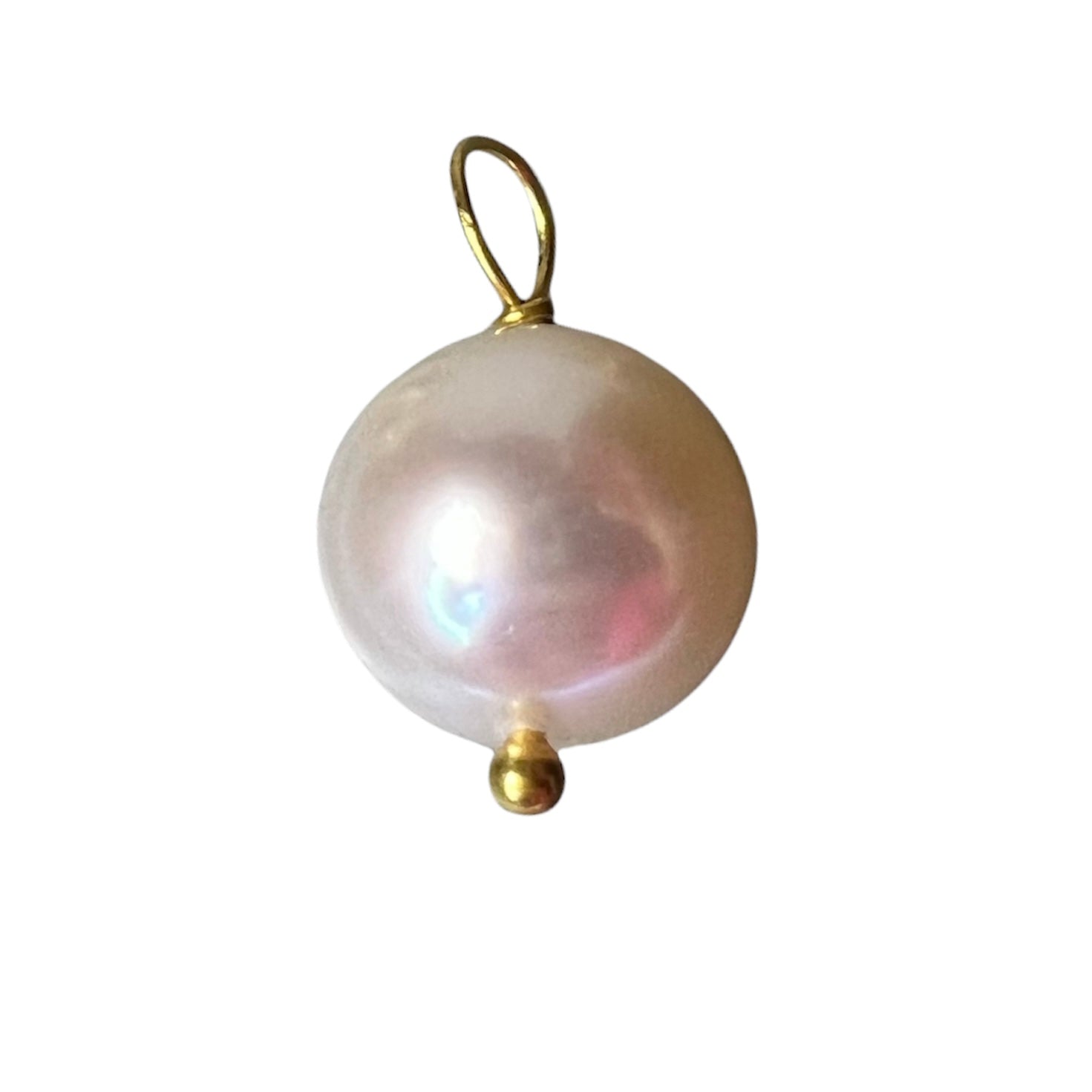Natural Akoya Pearl 22K Yellow Gold Pendant Charm 20x11mm