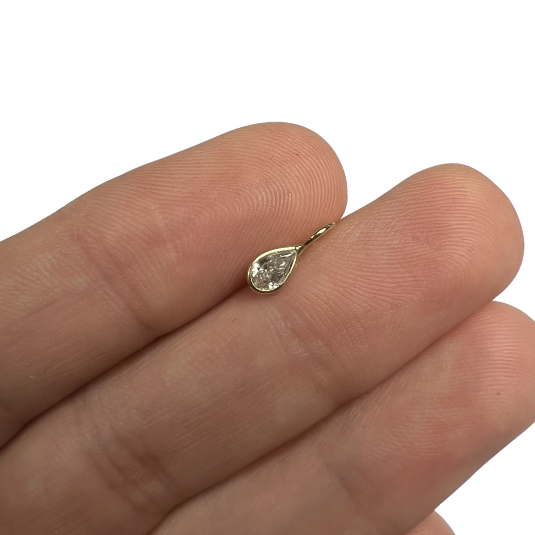 .32ct Pear Diamond Pendant Charm 14K Yellow Gold 9.5x3.5mm