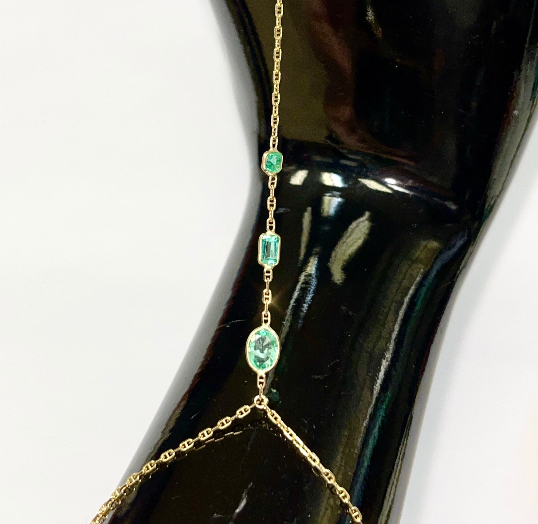 Multi Emerald HandChain in solid 14k Yellow Gold