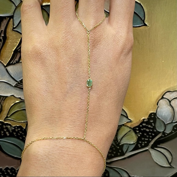 Emerald Hand Chain in solid 14k Yellow Gold