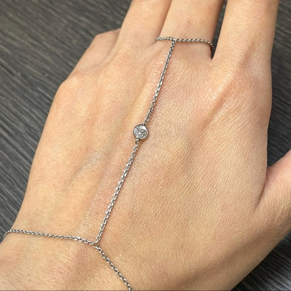 Old Mine Cut Diamond Hand Chain .35CT in solid 14k White Gold