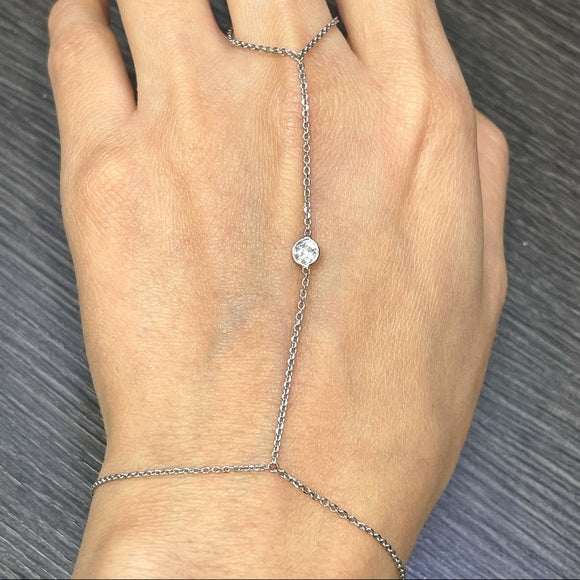 Old Mine Cut Diamond Hand Chain .35CT in solid 14k White Gold