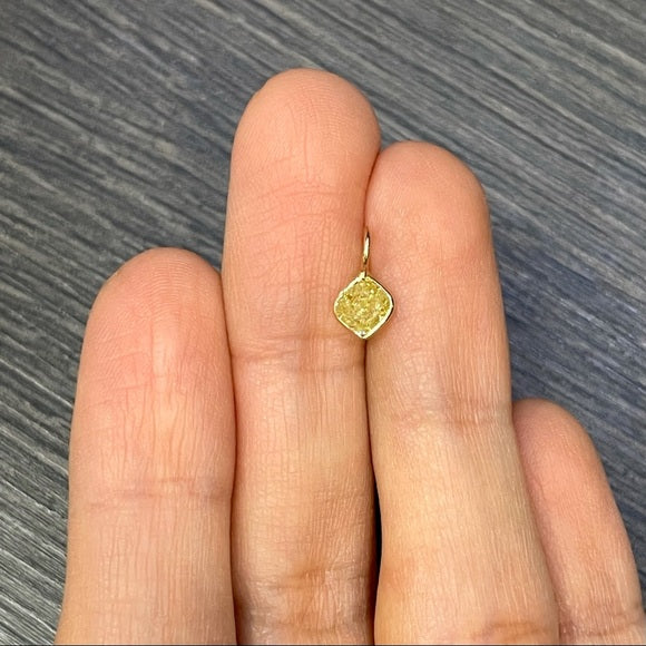 .60CT Cushion Cut Fancy Yellow Diamond Pendant Charm in solid 14K Yellow Gold