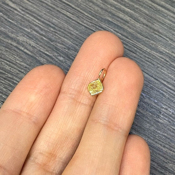 .60CT Cushion Cut Fancy Yellow Diamond Pendant Charm in solid 14K Yellow Gold