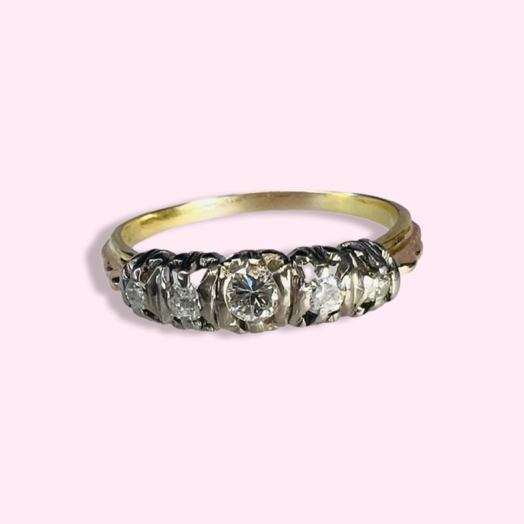 Antique 14K Yellow Gold .22ctw Diamond Ring Size 6.25