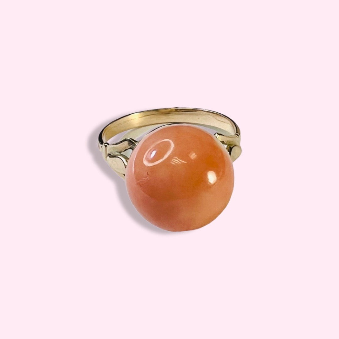 14K Yellow Gold Coral Ring Band Size 6