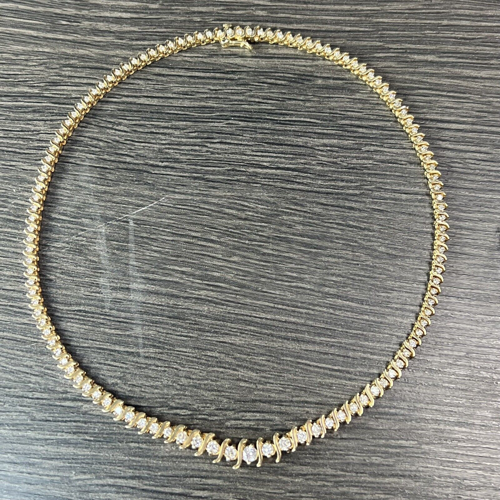 Solid 14K Yellow Gold 4.35ctw Diamond S link Rivera Tennis Necklace 16"