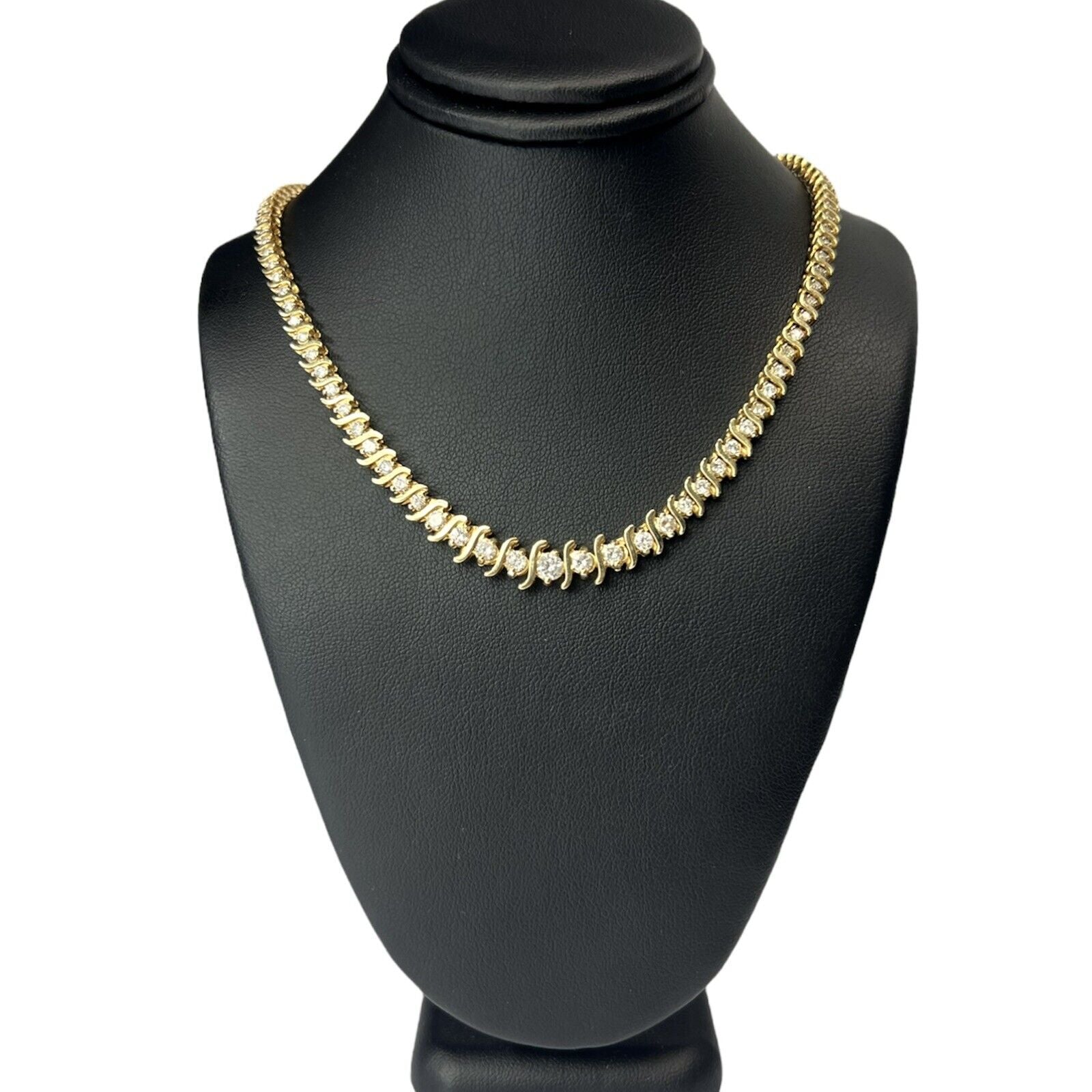 Solid 14K Yellow Gold 4.35ctw Diamond S link Rivera Tennis Necklace 16"