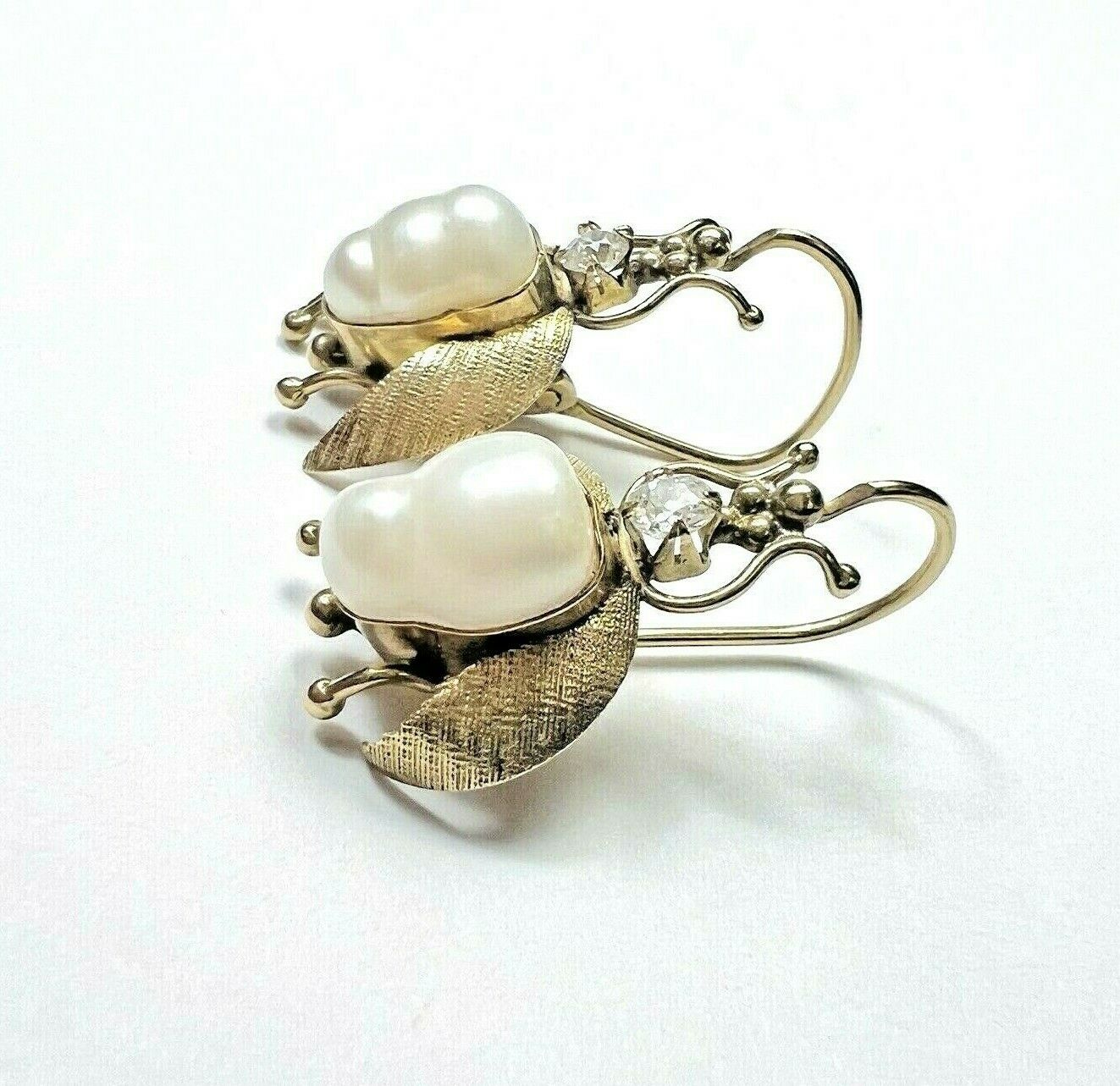 Old Mine Cut Diamond Fresh Water Pear BEE Fly Earring 1"