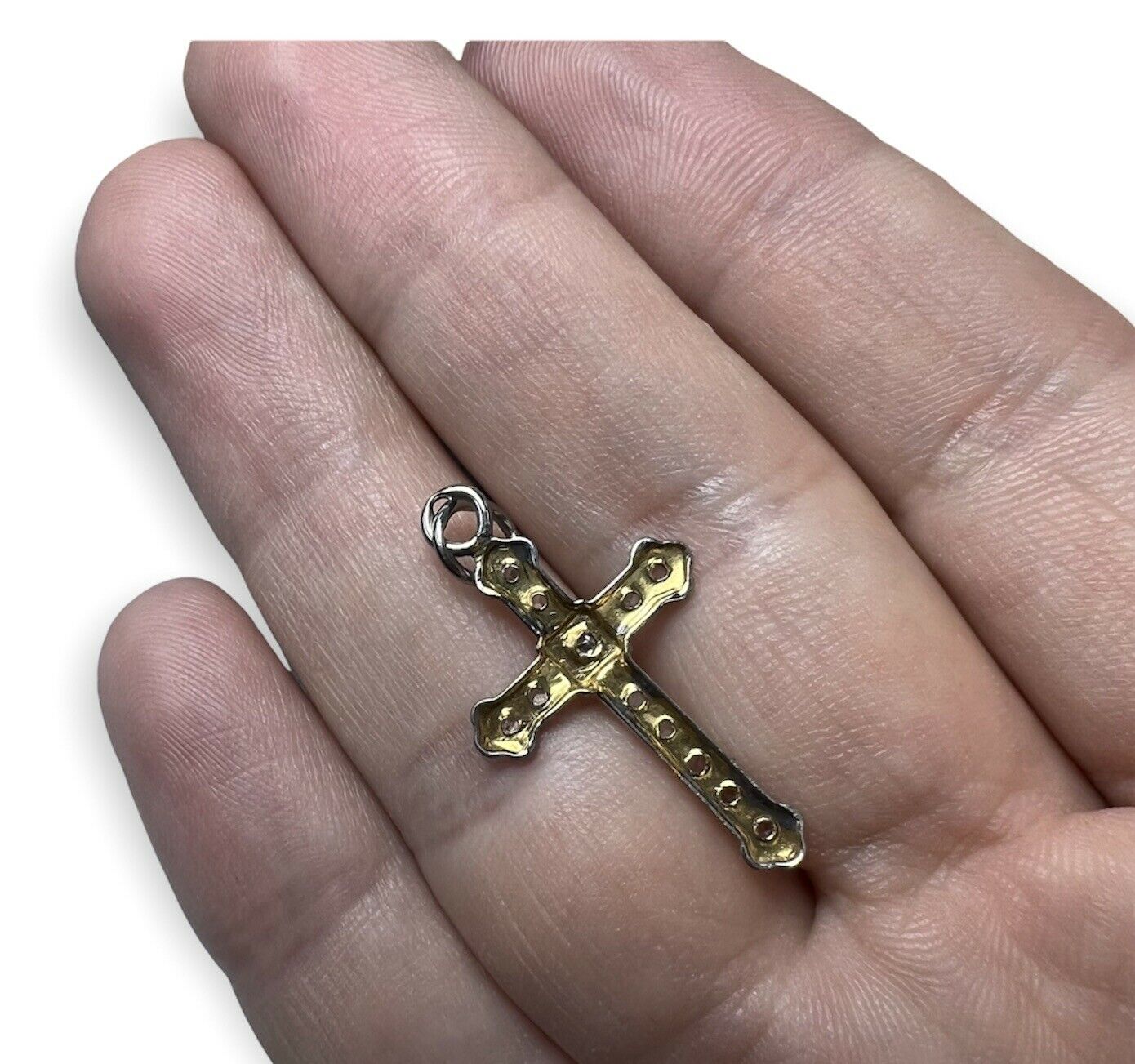 Platinum Rose Cut Diamond Cross Pendant Art Deco Antique 1.25 x .65"