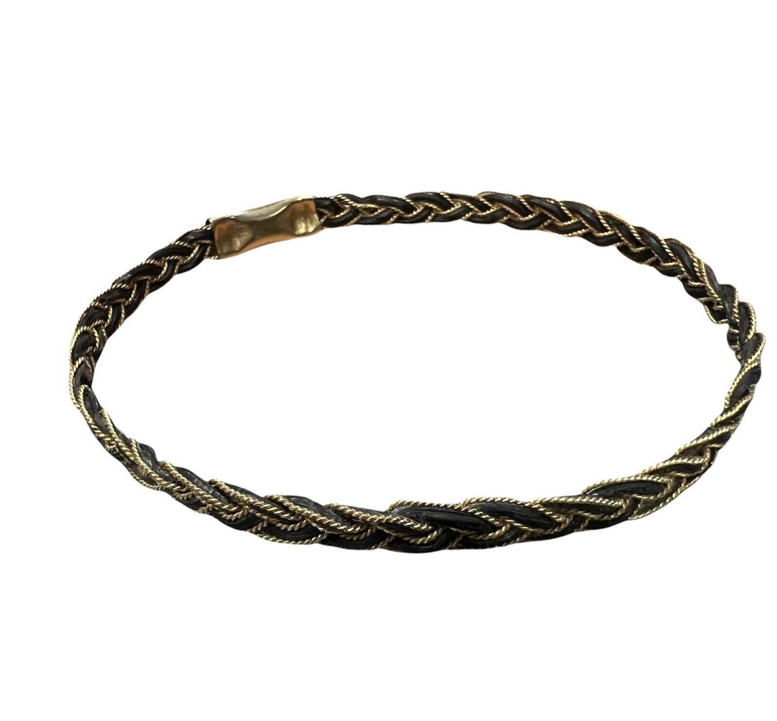 Solid 10K Yellow Gold and Hair Antique Bangle Slip-on Bracelet 7.8"