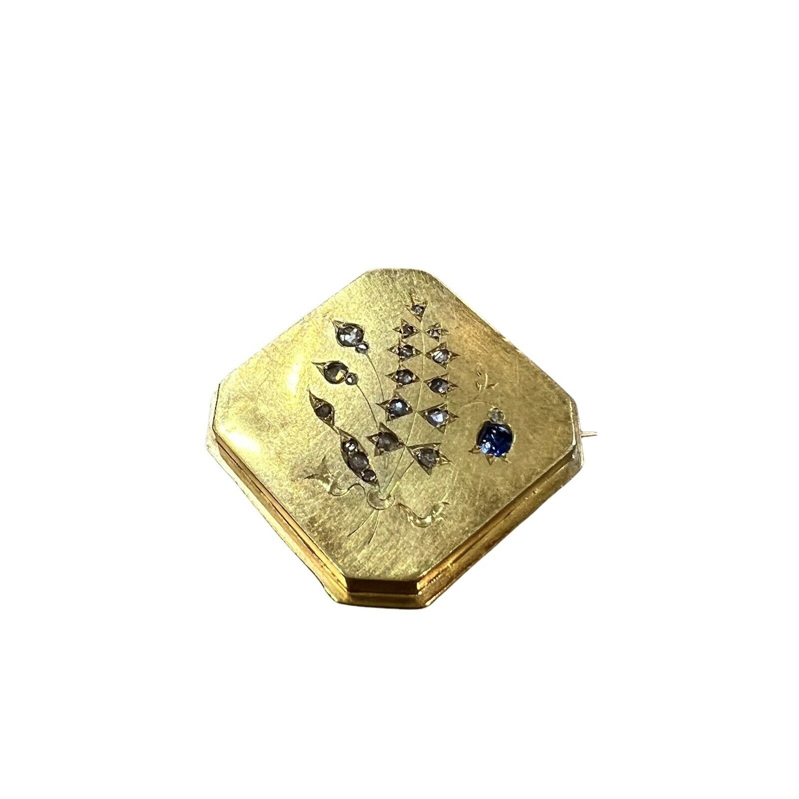 Victorian Solid 10K Yellow Gold Sapphire Flower Pin Pendant 1x1"
