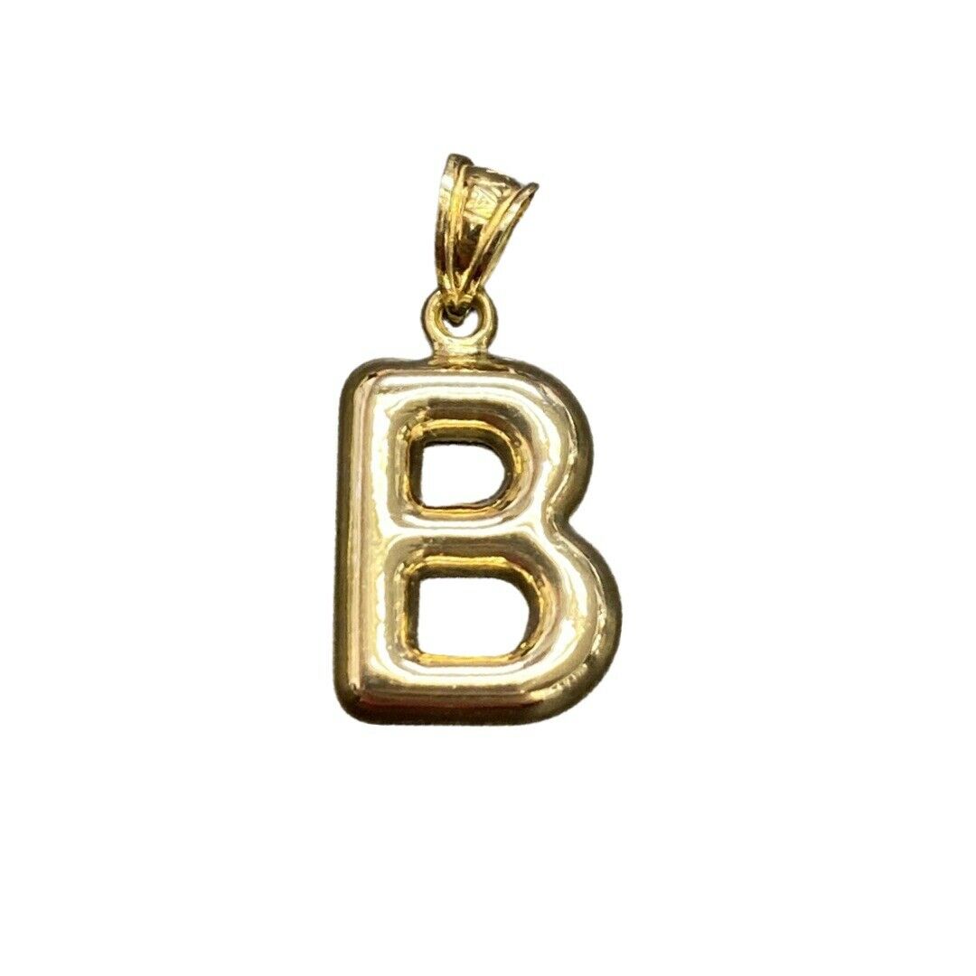 Initial B Puffy Balloon Letter 10K Yellow Gold Pendant
