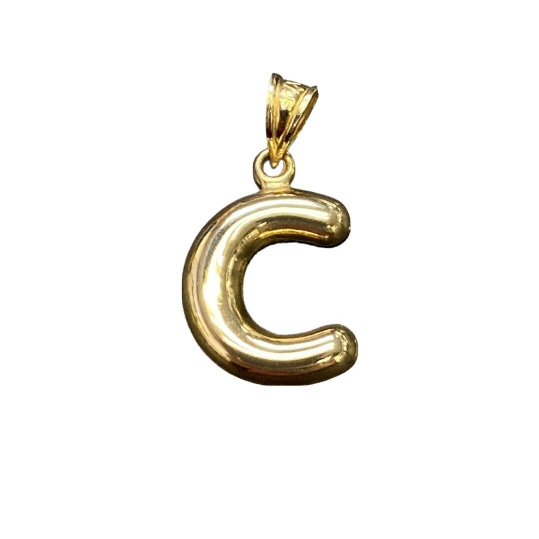 Initial C Puffy Balloon Letter 10K Yellow Gold Pendant
