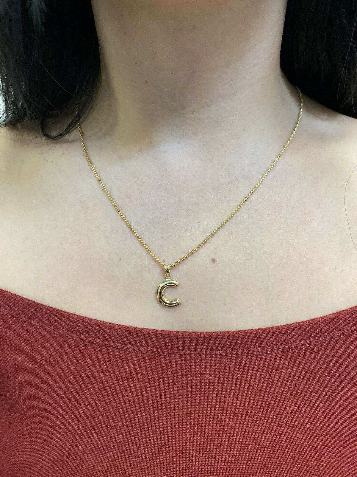 Initial C Puffy Balloon Letter 10K Yellow Gold Pendant