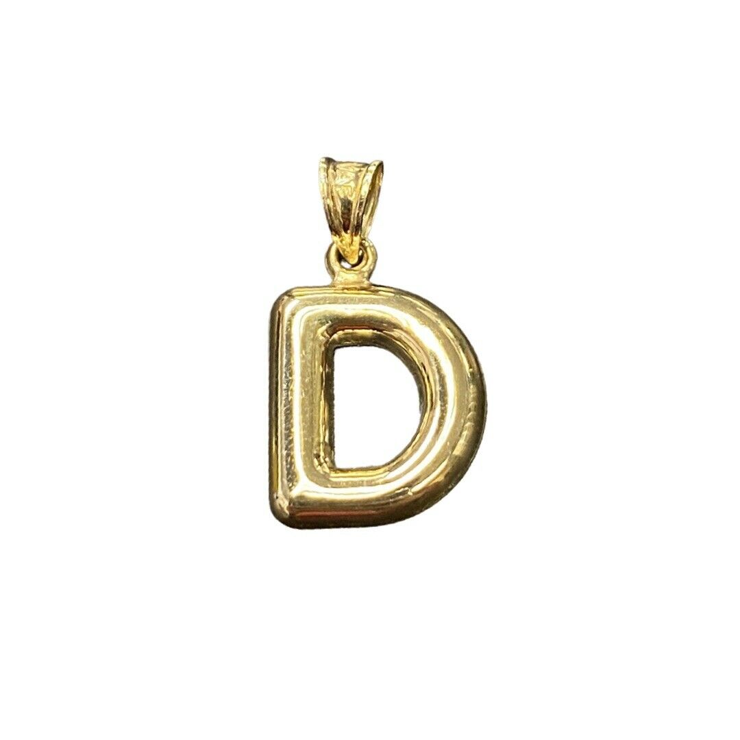 Initial D Puffy Balloon Letter 10K Yellow Gold Pendant