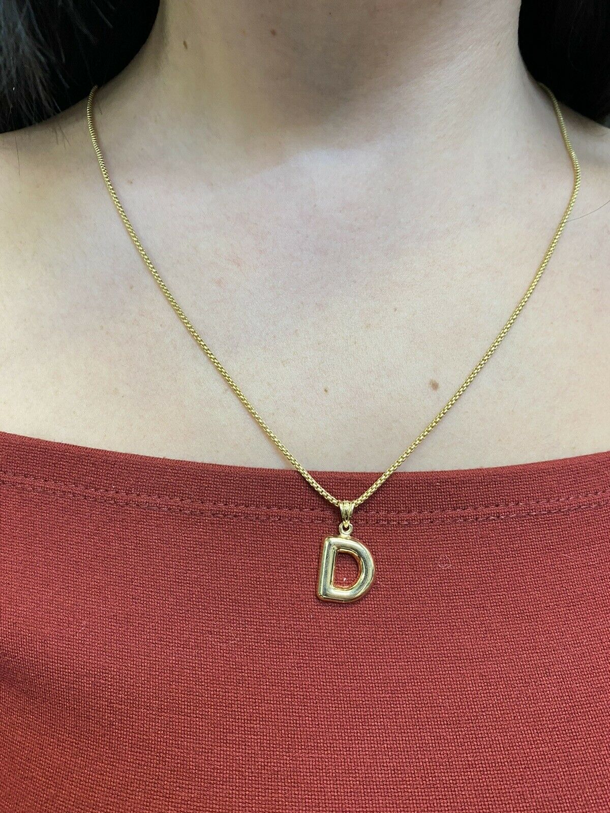Initial D Puffy Balloon Letter 10K Yellow Gold Pendant