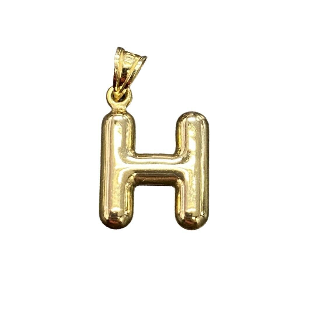 Initial H Puffy Balloon Letter 10K Yellow Gold Pendant