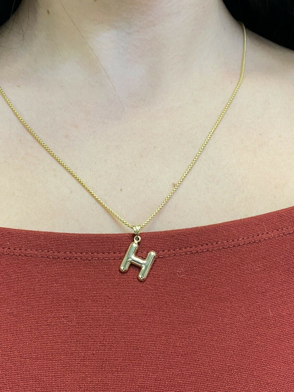 Initial H Puffy Balloon Letter 10K Yellow Gold Pendant