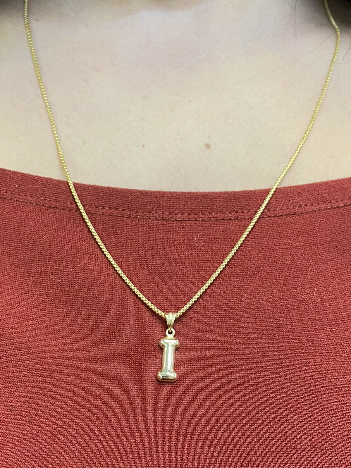 Initial I Puffy Balloon Letter 10K Yellow Gold Pendant
