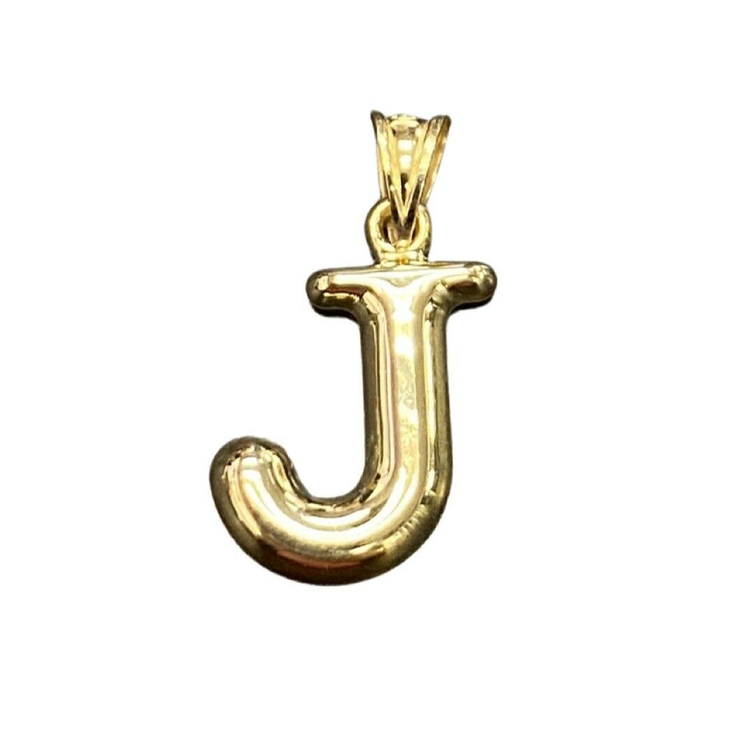 Initial J Puffy Balloon Letter 10K Yellow Gold Pendant