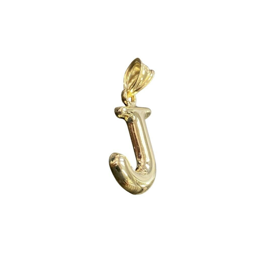 Initial J Puffy Balloon Letter 10K Yellow Gold Pendant