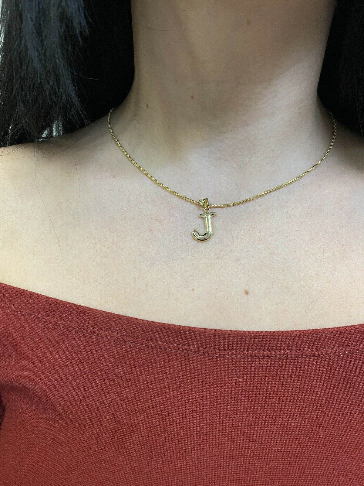 Initial J Puffy Balloon Letter 10K Yellow Gold Pendant