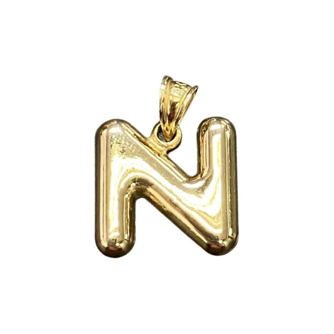 Initial N Puffy Balloon Letter 10K Yellow Gold Pendant