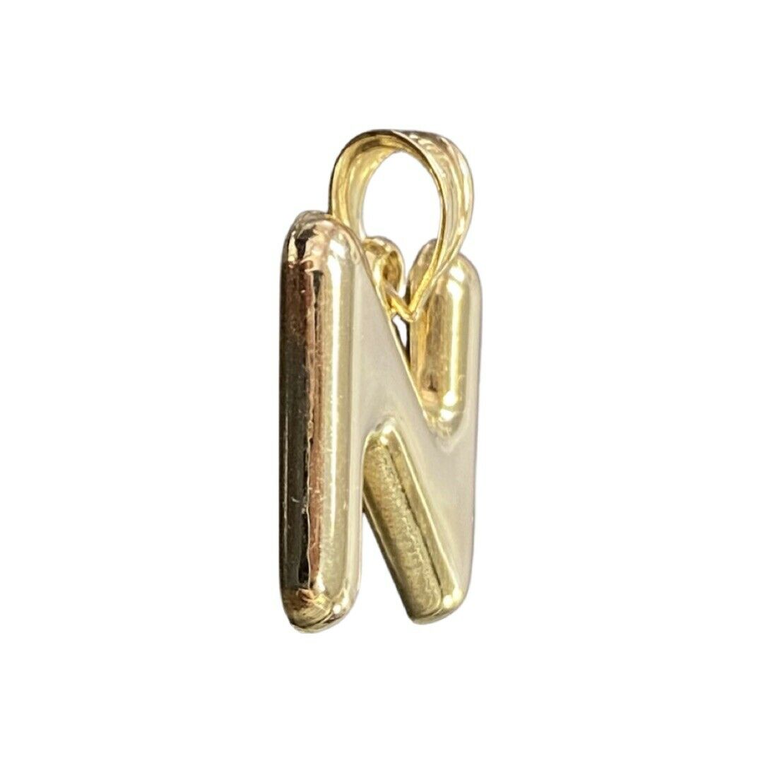 Initial N Puffy Balloon Letter 10K Yellow Gold Pendant