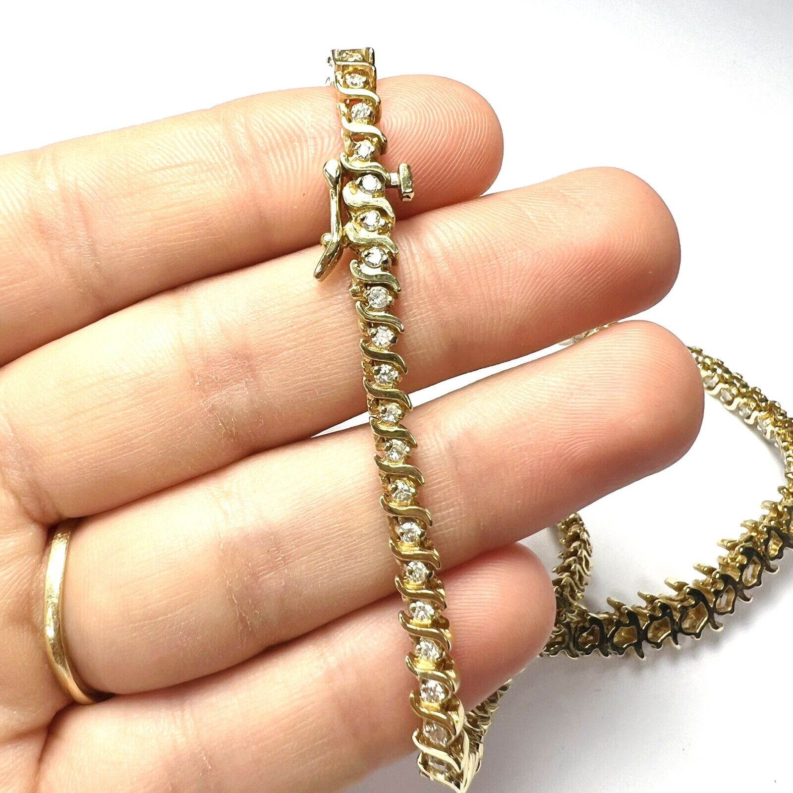 Solid 14K Yellow Gold 4.35ctw Diamond S link Rivera Tennis Necklace 16"