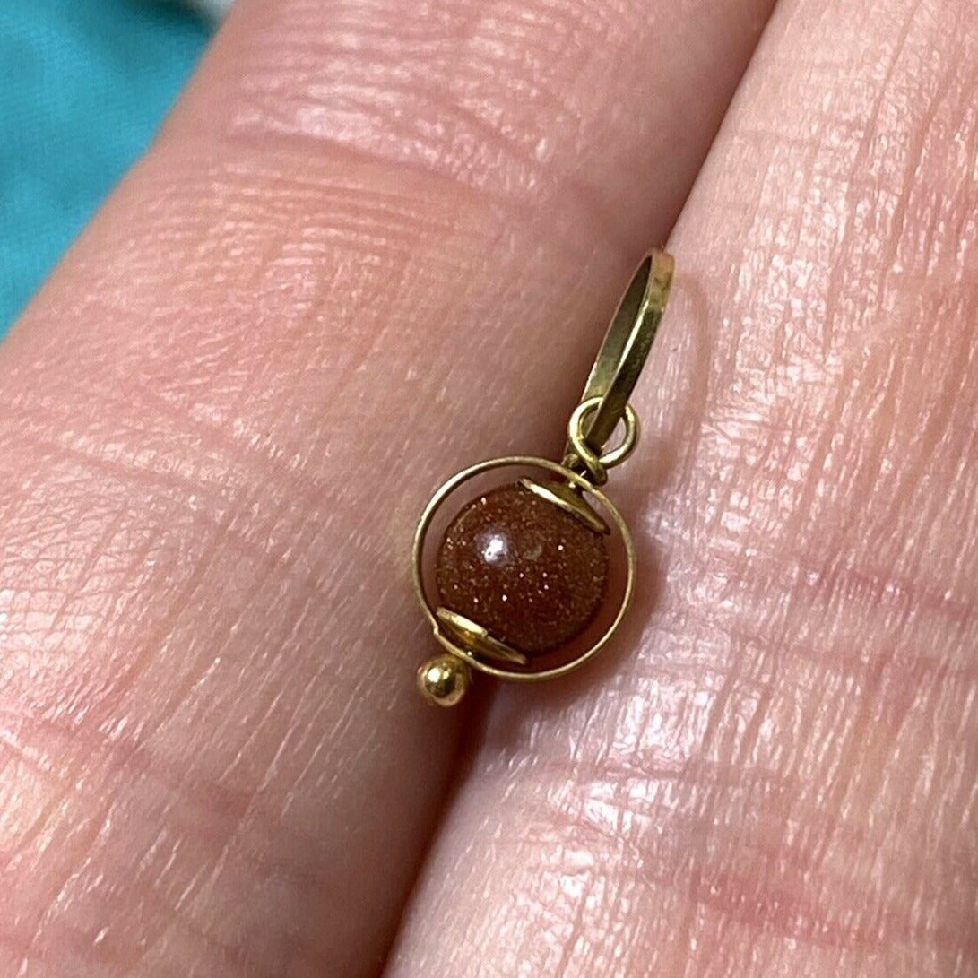 Round Gold Stone Sphere with 14k Yellow Gold Pendant Charm 13x5mm