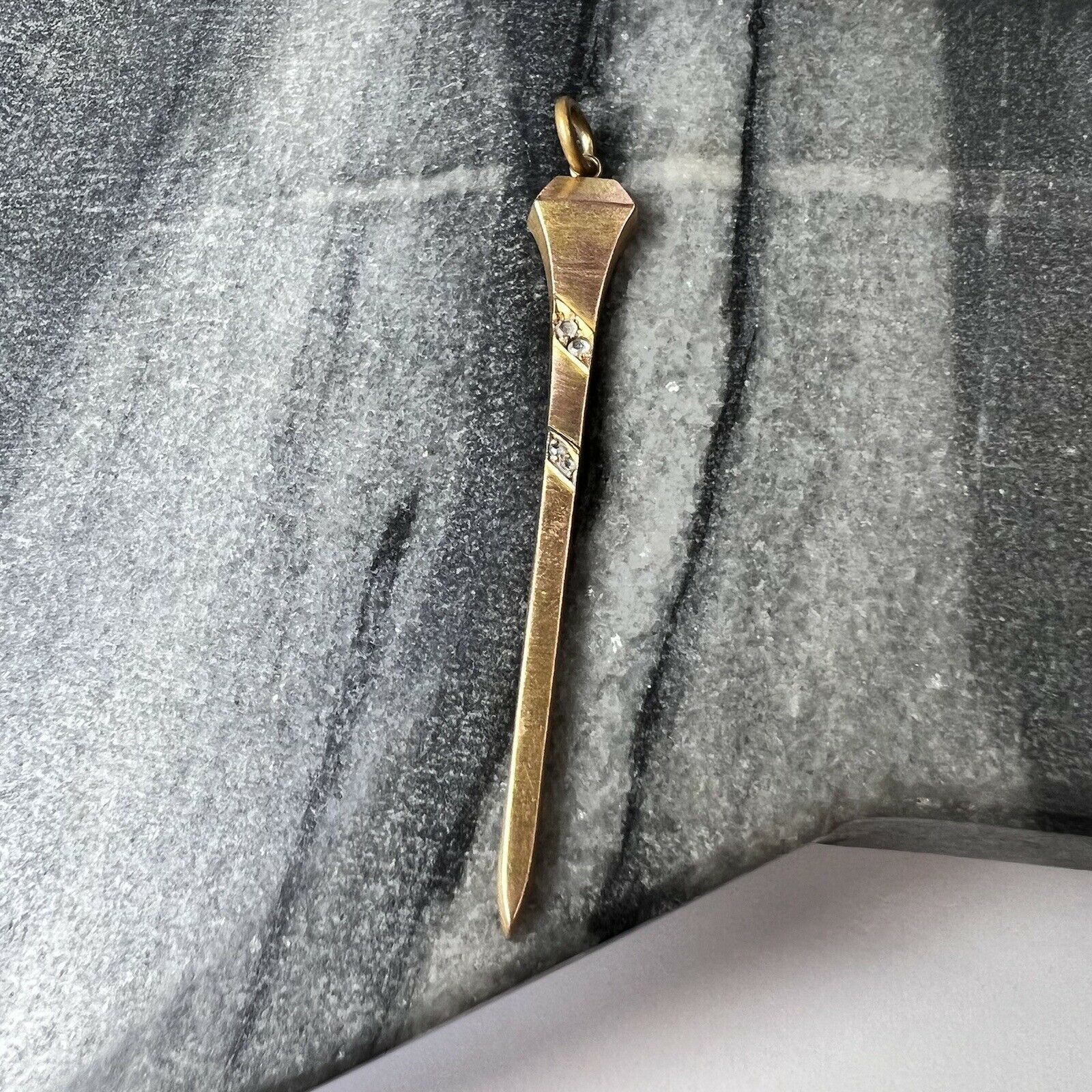 Victorian Dagger Nail Rose Cut Diamond Pendant 2.4 x .40"