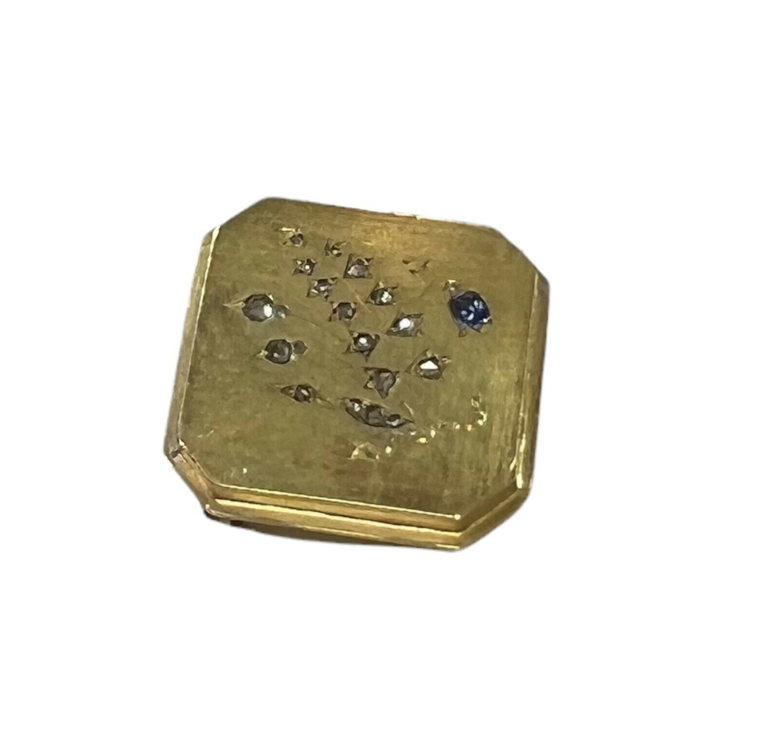 Victorian Solid 10K Yellow Gold Sapphire Flower Pin Pendant 1x1"