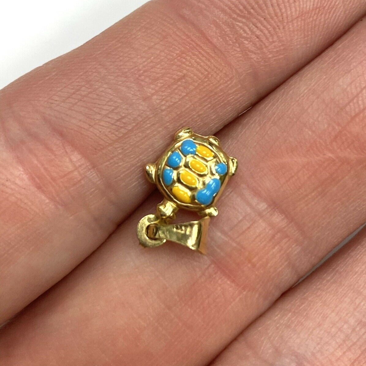 14k Yellow Gold Turtle with Enamel Charm Pendant 15x9mm