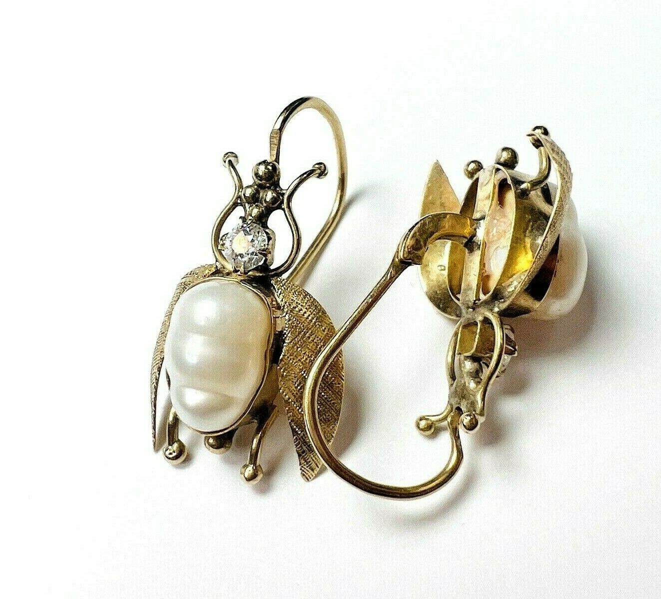 Old Mine Cut Diamond Fresh Water Pear BEE Fly Earring 1"