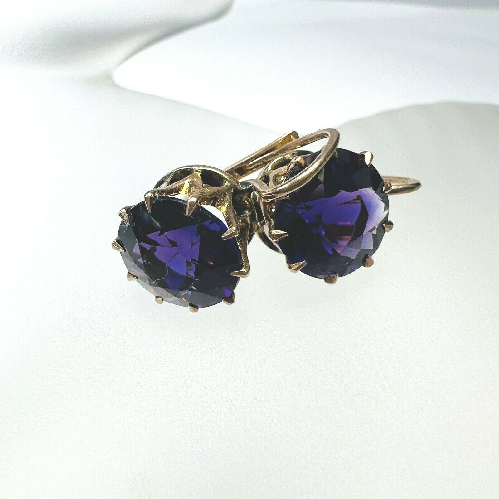 14K Rose Gold Large Amethyst Basket Set Lever Back Earrings 15mm
