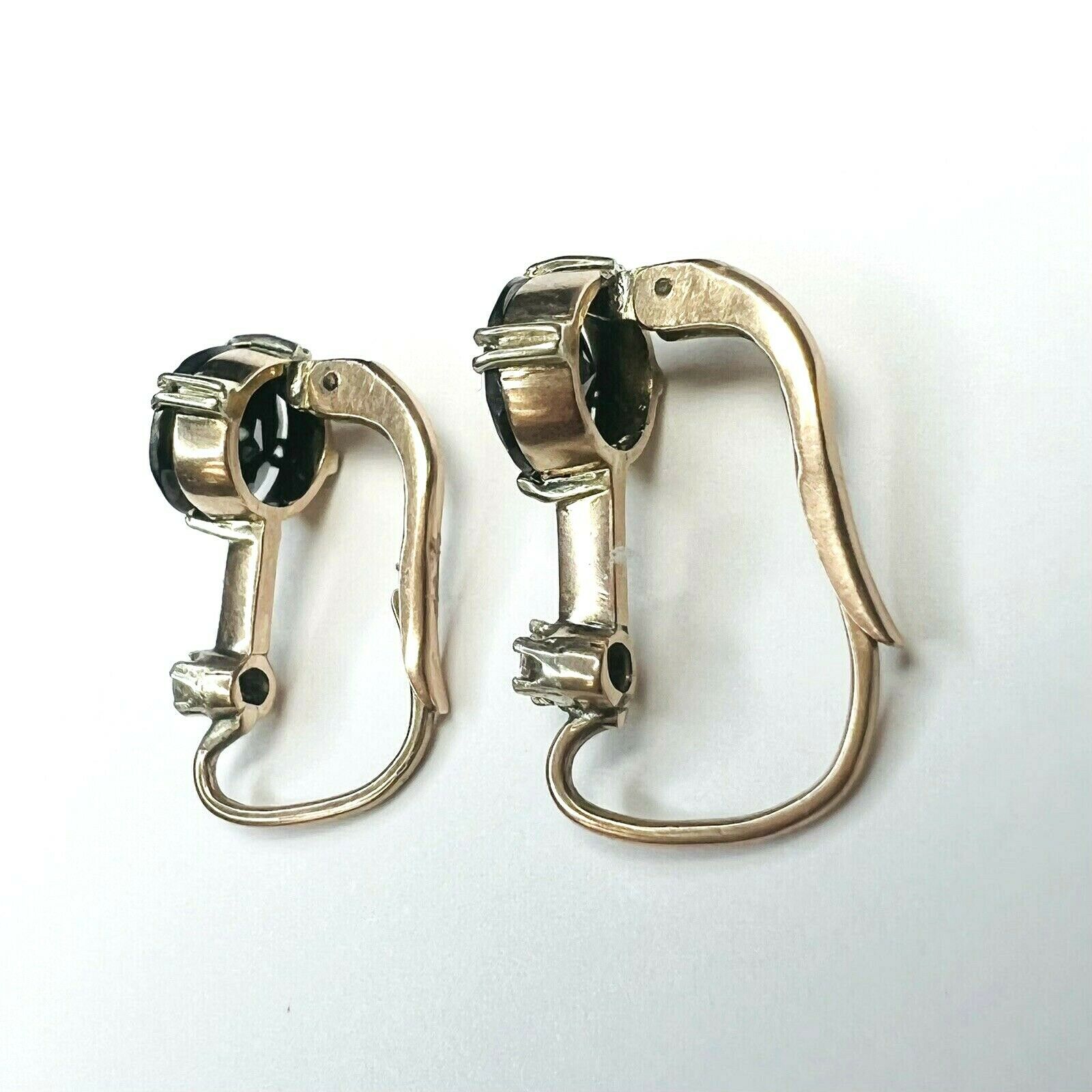 14K Rose Gold Hematite & Diamond Drop Lever Back Earring 15mm
