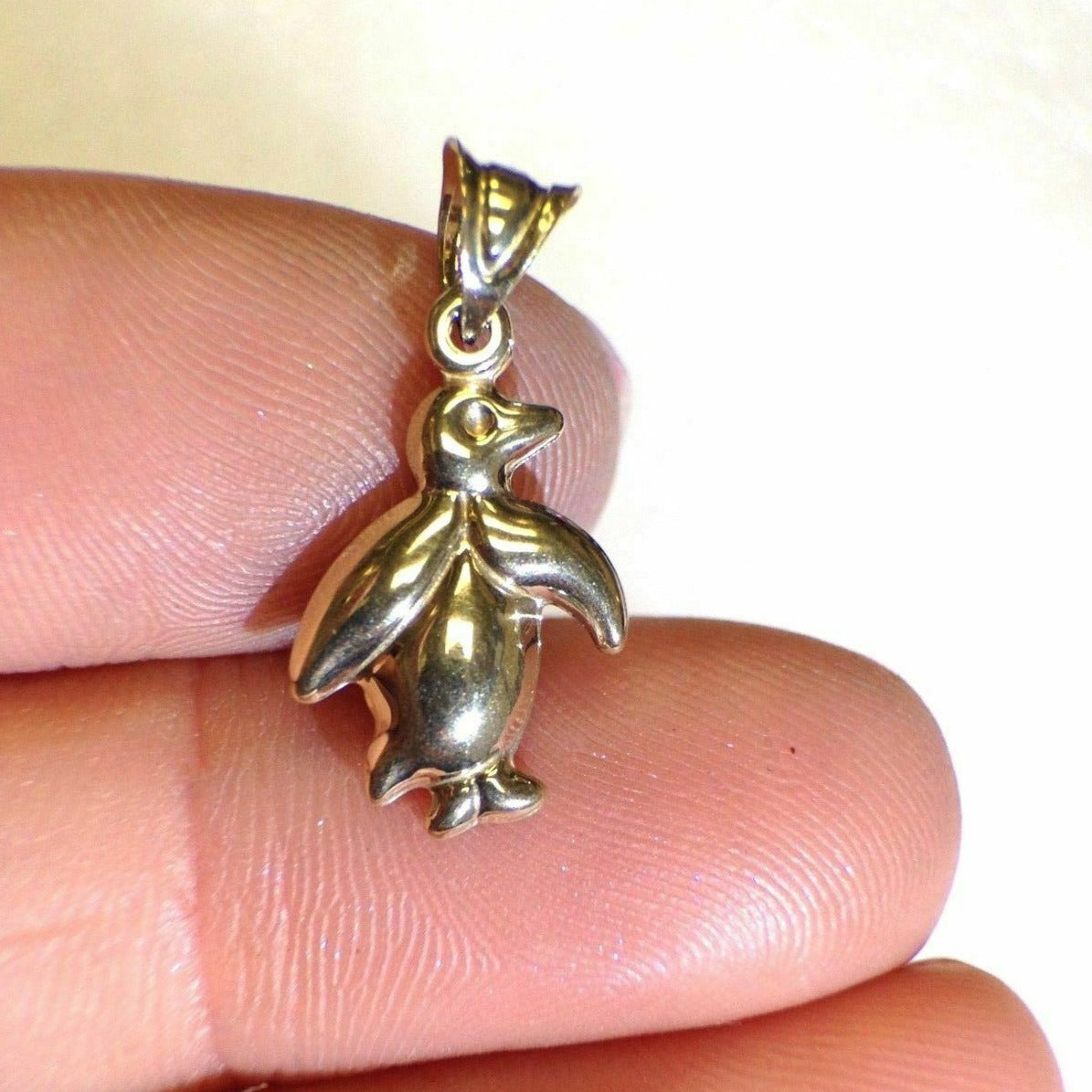 10K Yellow Gold Puffy Penguin Pendant Charm for Necklace